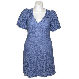 Jessica Howard NWT $118 Blue Lace Overlay A-Line Dress, Puff Sleeves Women's 14